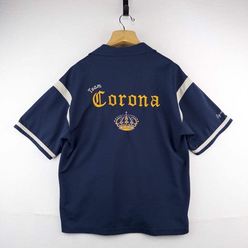 Vtg Style Kings Corona Bowling Shirt Large Navy Blue Embroidered Logo